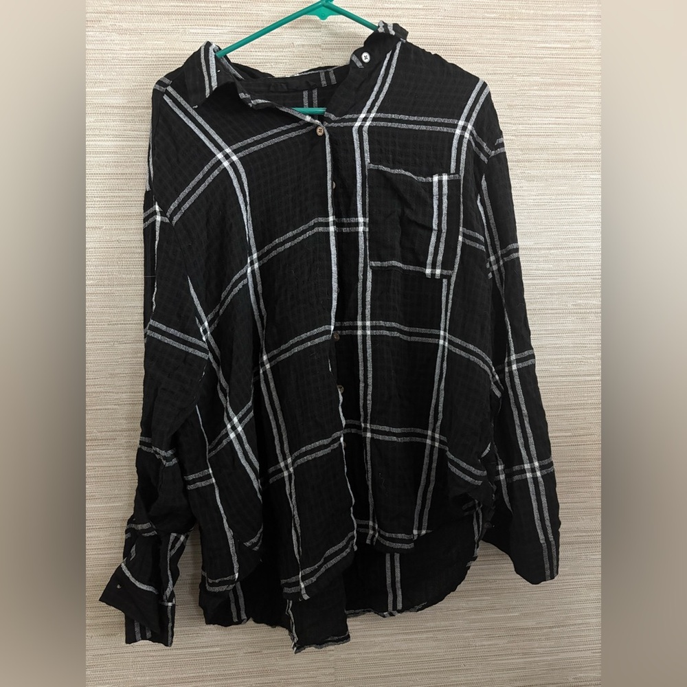 Black and White Plaid Button-Up Shirt